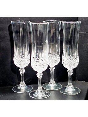 4 Cristal D'Arques Longchamp Champagne Flutes Glasses 8" vtg cut crystal toastin